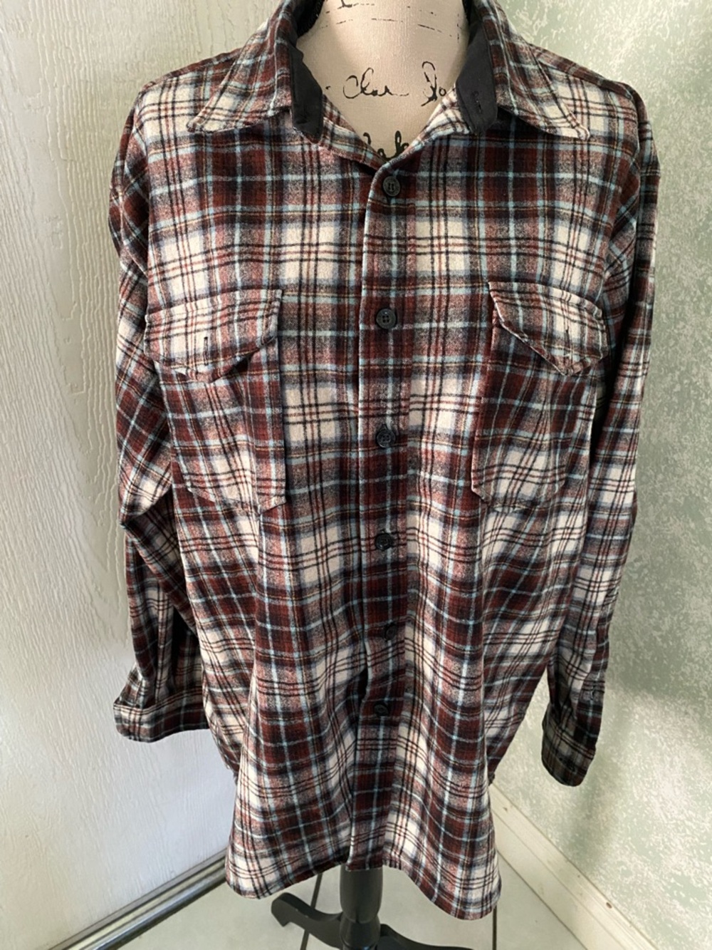 Pendleton Burgundy and White Plaid Button-Down Shirt